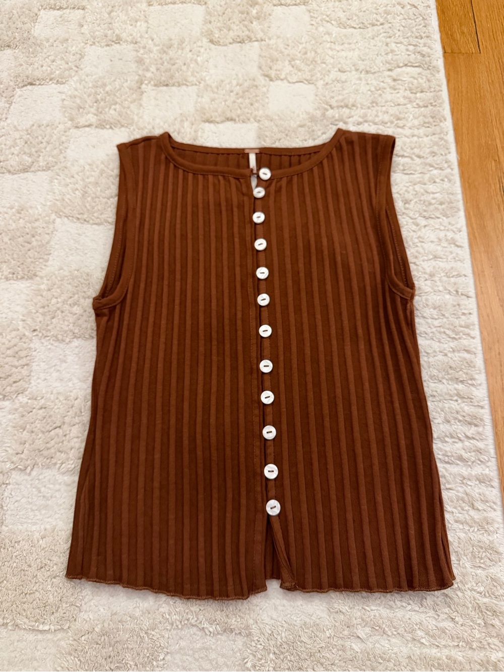 Free People Chestnut Ribbed Button-Front Tank